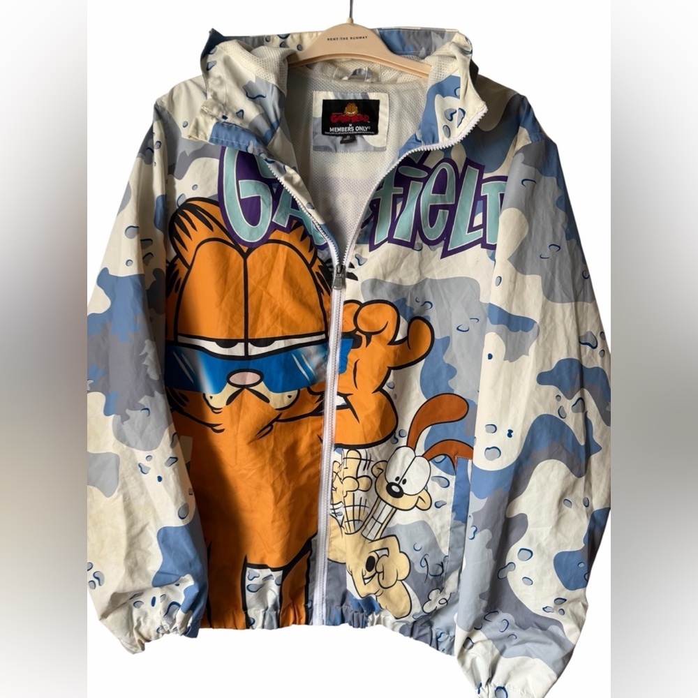 Members Only Garfield Graphic Hooded Windbreaker Size XL Vintage Streetwear - Picture 2 of 10